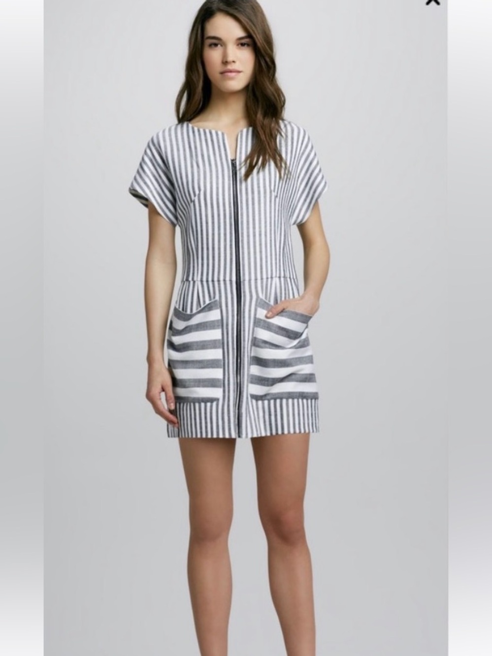 MILLY Marcie Pocket Stripe Navy/ White Dress 6